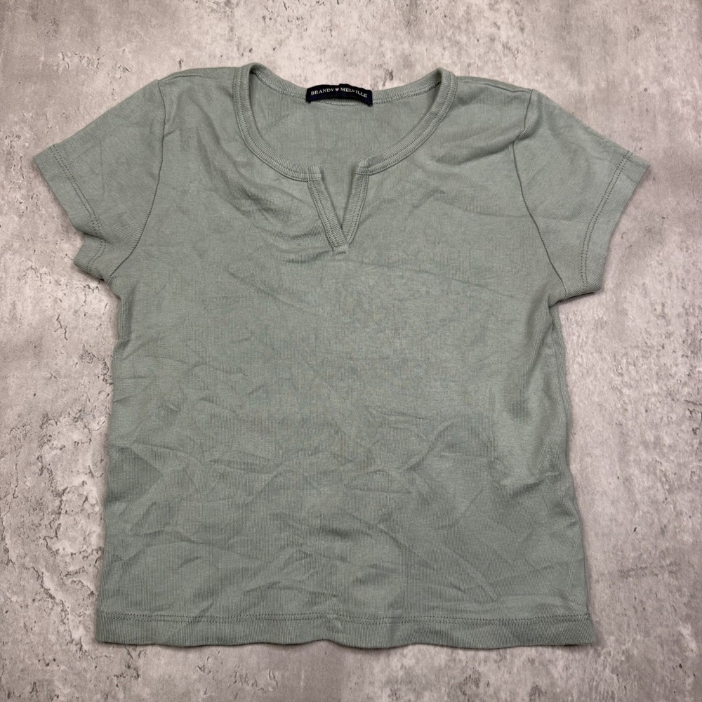 Brandy Melville Women's T-Shirt One Size Sage Green Short Sleeve Ribbed